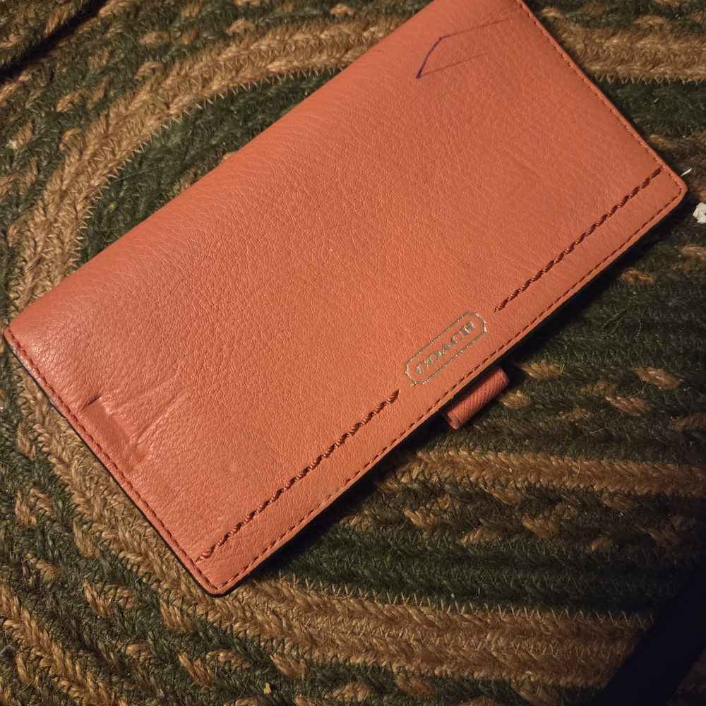Coach Orange Leather Checkbook Holder GUC very Pretty !! - Picture 2 of 6